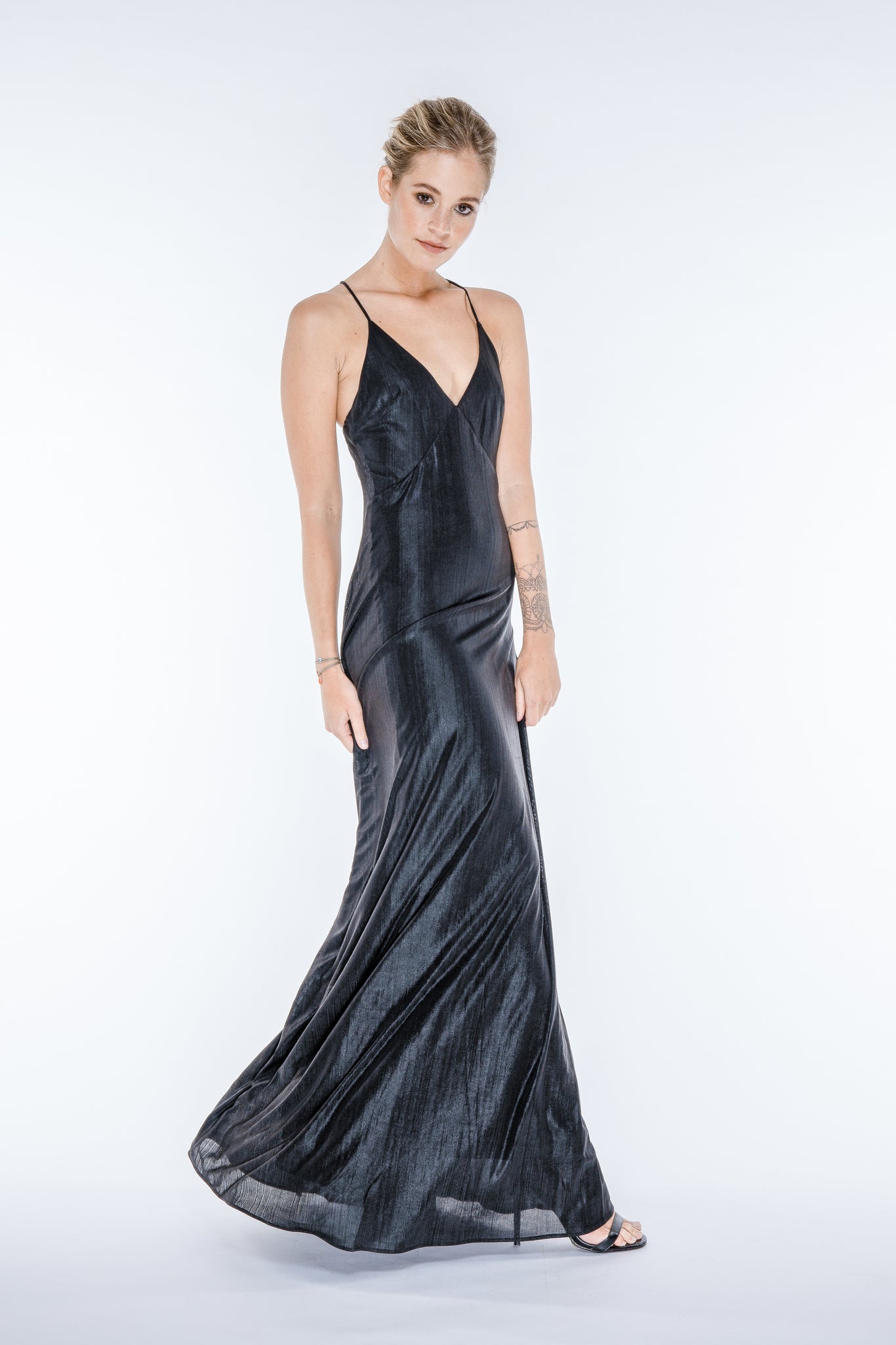 SAMANTHA Black Metallic Plisse Maxi ...